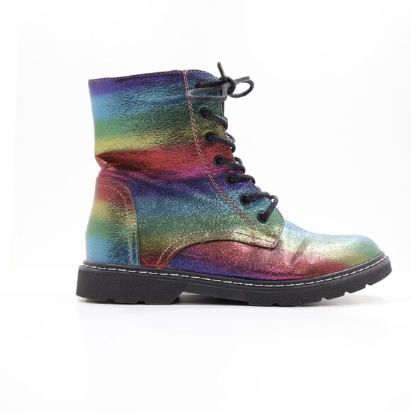 Sophia Taylor Maya Iridescent Rainbow Faux-Leather Combat Boots - Women's 6 - Picture 3 of 7